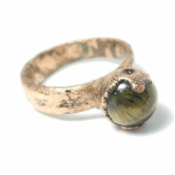 Tiger Eye Sphere Ring Size 5 - Picture 4 of 8